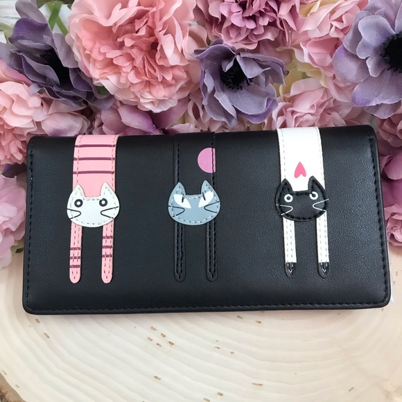 Black Vegan Leather Cat Clutch Wallet - Picture 2 of 13
